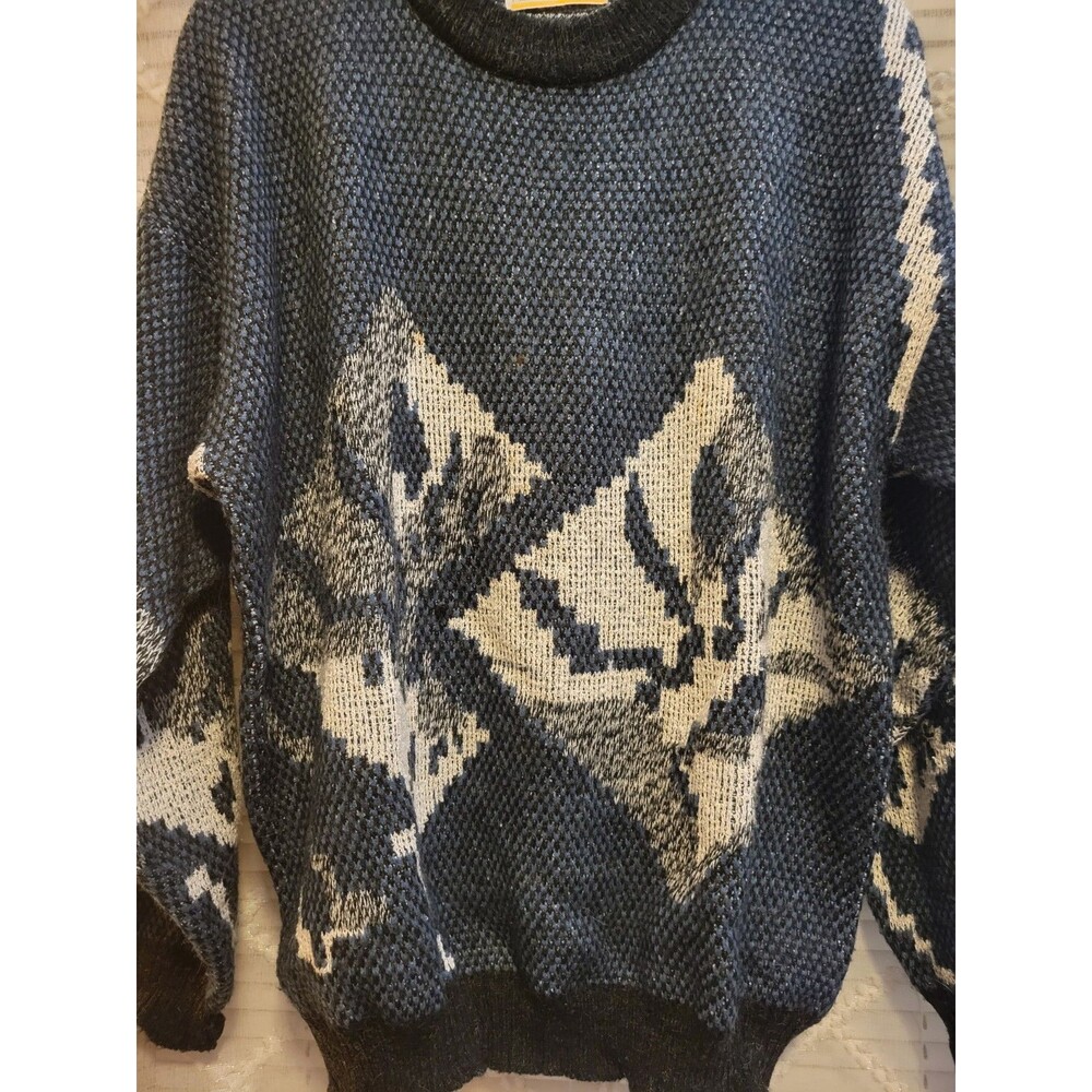 Vintage Mens Sweater Large Geometric Acrylic Cosby Preppy Old Money Aspen Lodge - Picture 2 of 16